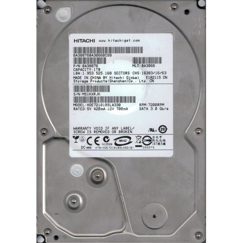 0A38876 Жорсткий диск HGST HDE721010SLA330 Hitachi Deskstar E7K1000 1TB 3.5" 7200RPM SATA 3Gb/s 0A38876 Жорсткий диск HGST HDE721010SLA330 Hitachi Deskstar E7K1000 1TB 3.5" 7200RPM SATA 3Gb/s