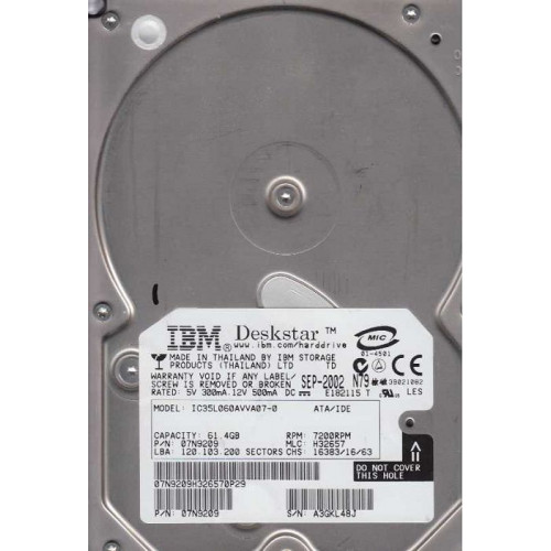 IC35L060AVVA07-0 Жорсткий диск IBM Lenovo Deskstar 120GXP 60GB 7200RPM ATA-100 IDE 3.5" IC35L060AVVA07-0 Жорсткий диск IBM Lenovo Deskstar 120GXP 60GB 7200RPM ATA-100 IDE 3.5"