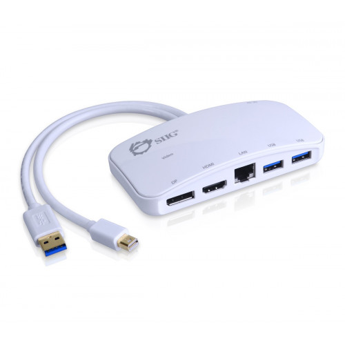 JU-H30212-S1 Концентратор SIIG Mini-DP Video Dock with USB 3.0 LAN Hub - White
