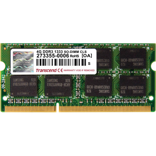 Оперативна пам'ять Transcend 4GB 1333MHz DDR3 CL9 SO-DIMM Dual Rank (TS512MSK64V3N)