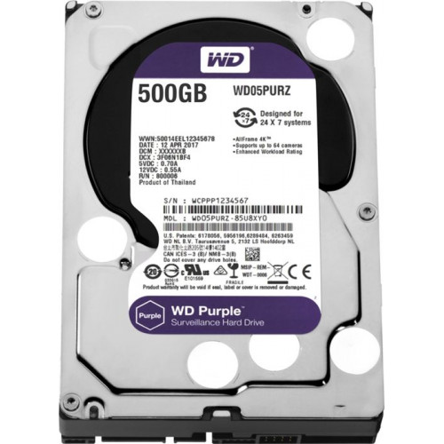 WD05PURZ Жорсткий диск Western Digital WD Purple 500GB 3.5" SATA GB/s 5400 RPM 64MB