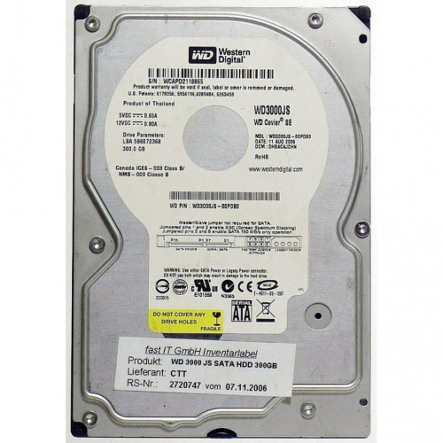 WD3000JS Жорсткий диск Western Digital Caviar Blue 300GB 3.5" SATA 3Gb/s