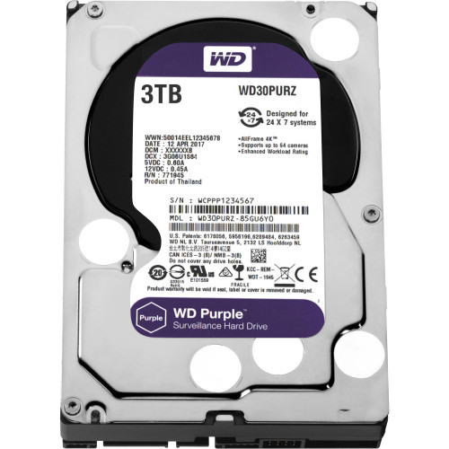 WD30PURZ Жорсткий диск WESTERN DIGITAL WD 3TB Purple SATA GB/S 5400 RPM 64MB 3.5"
